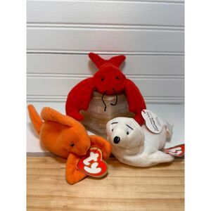 Vintage mini beanie babies sea life lobster fish sea lion with‎ tags set of 3